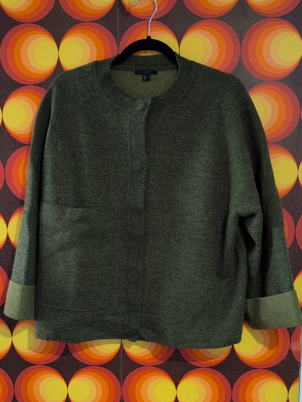 COS Dark Olive/Forest Green Boxy Collarless Jacket